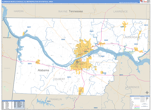 Florence-Muscle Shoals Metro Area Wall Map